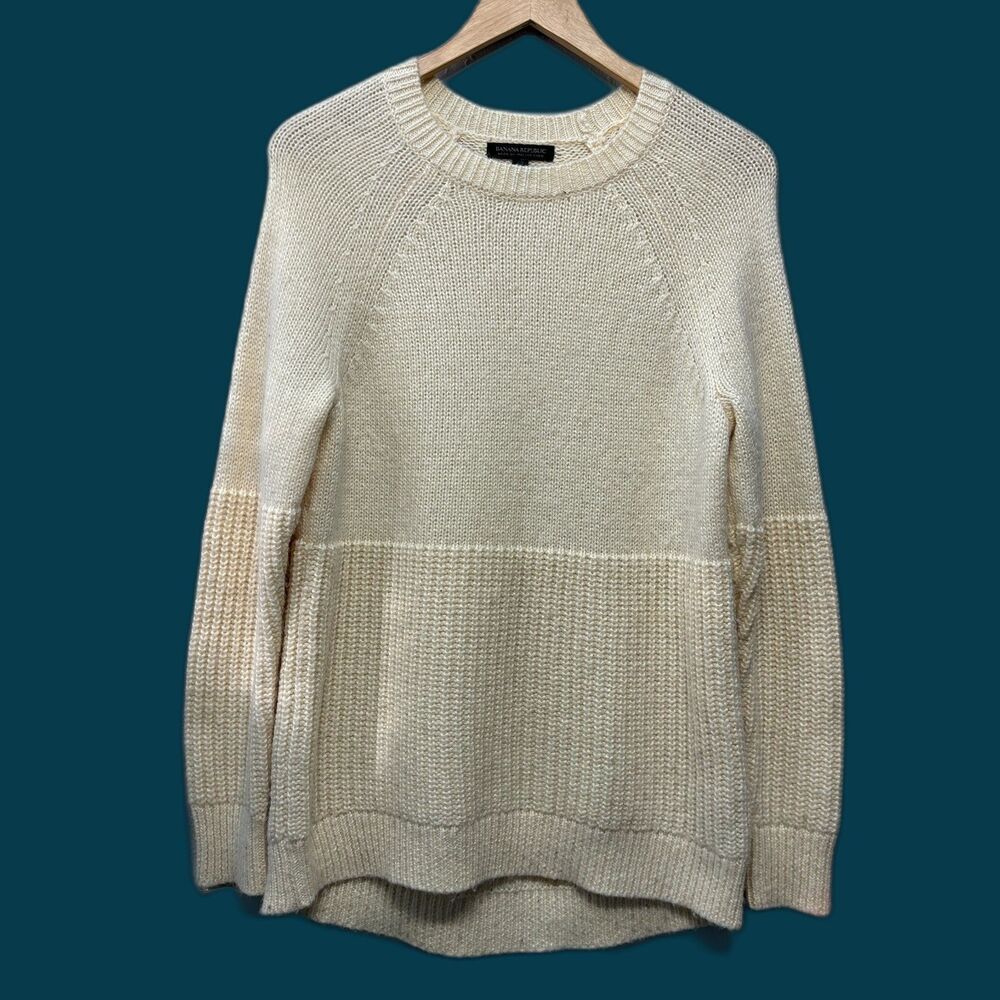 Banana Republic Italian Yarn Chunky Cable Knit Crewneck Wool Mix Sweater Women M